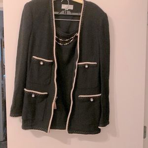 St John Collection Black and White two piece suit.  Ornate buttons, chain.